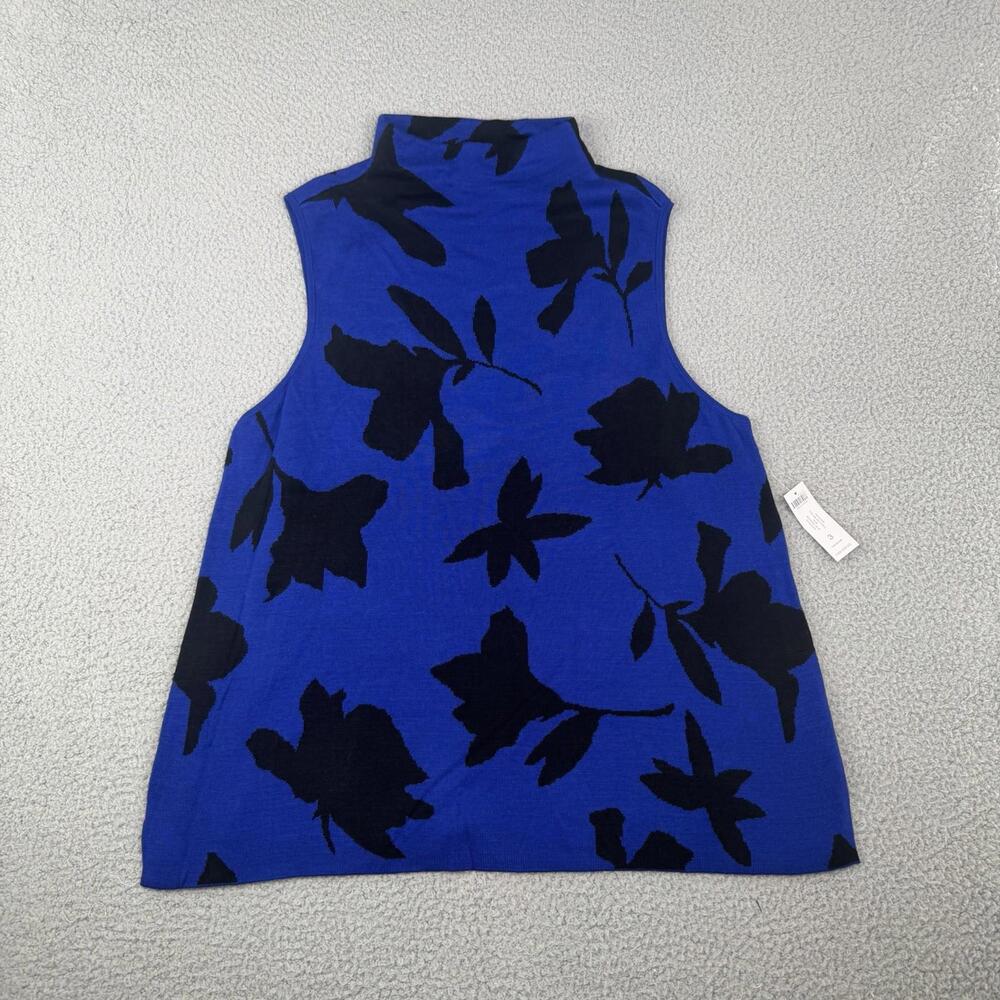 Chico's Blue and Black Floral Sleeveless Mock Neck Top